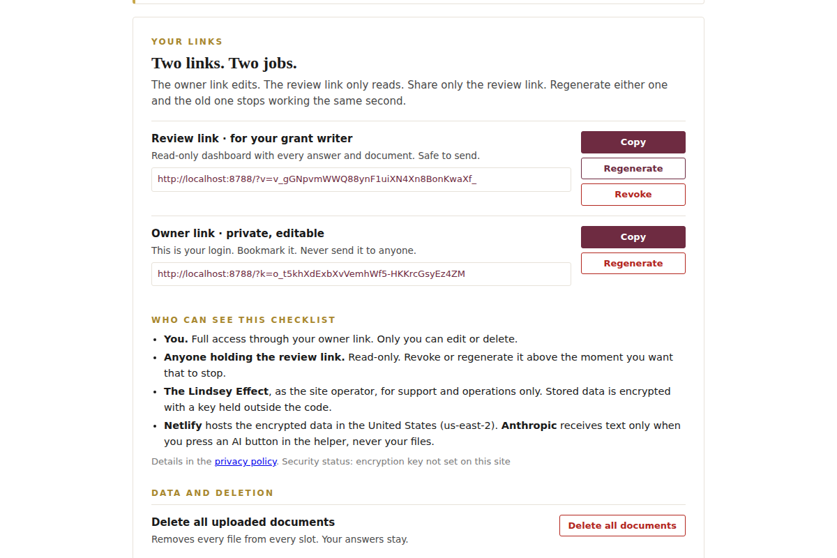 Links, access and data controls