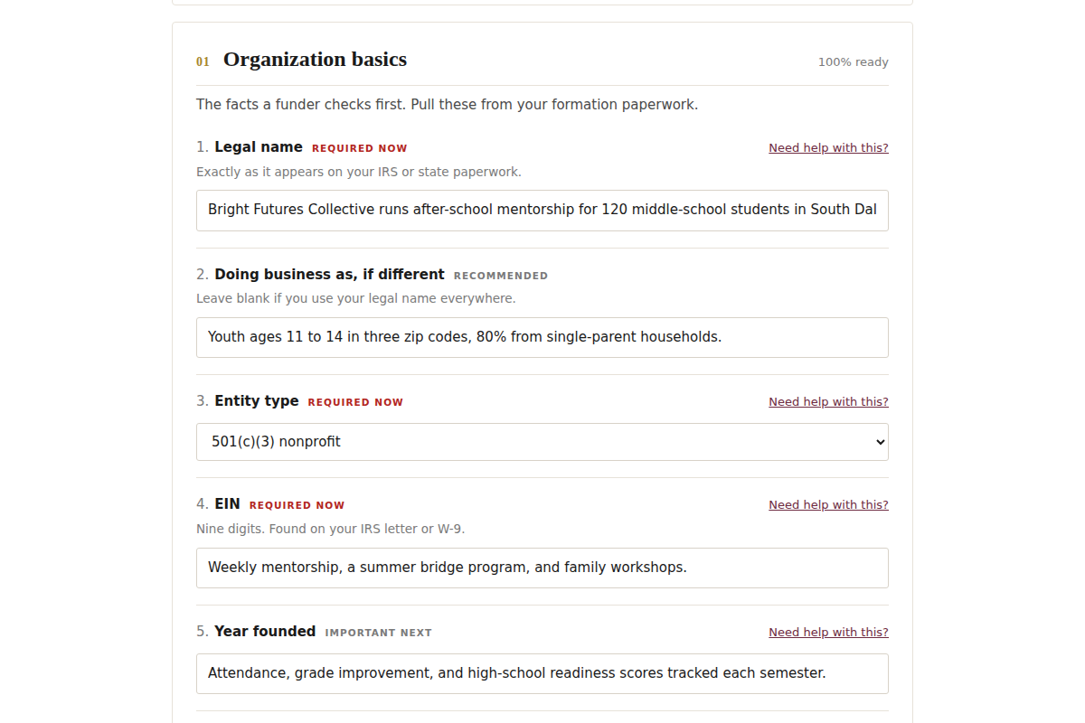Sections of prompts with answer, upload and flag options