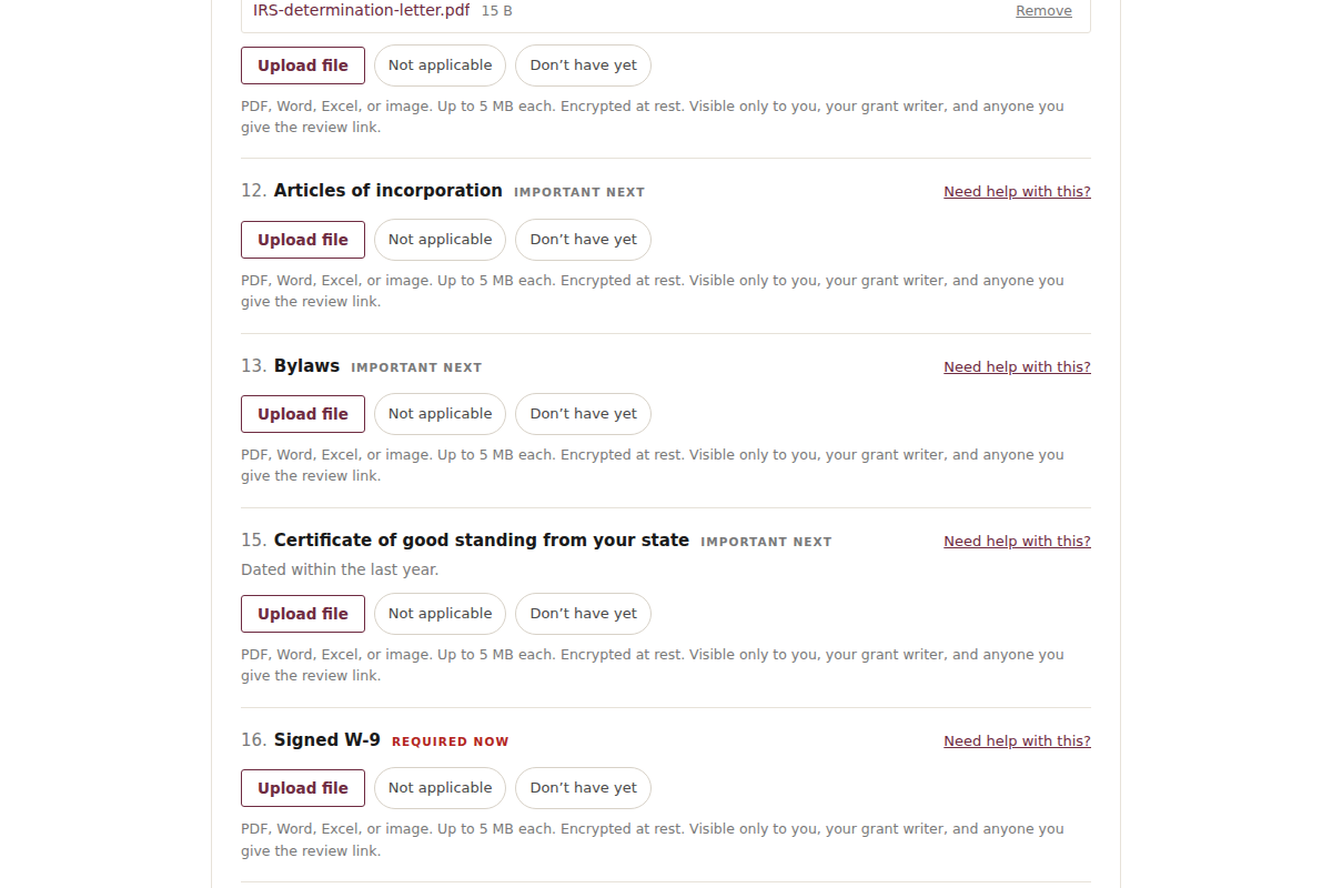 A document uploaded to an item